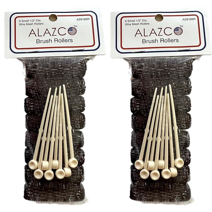 16 pc Vintage Style Hair Roller Mini Small Brush Rollers Mesh Curlers Bristles 2"x 1/2" Flexible Locking Pins Small Curls Short Hair