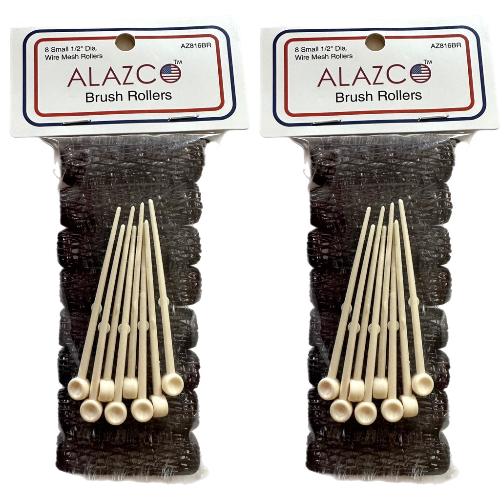 16 pc Vintage Style Hair Roller Mini Small Brush Rollers Mesh Curlers Bristles 2"x 1/2" Flexible Locking Pins Small Curls Short Hair