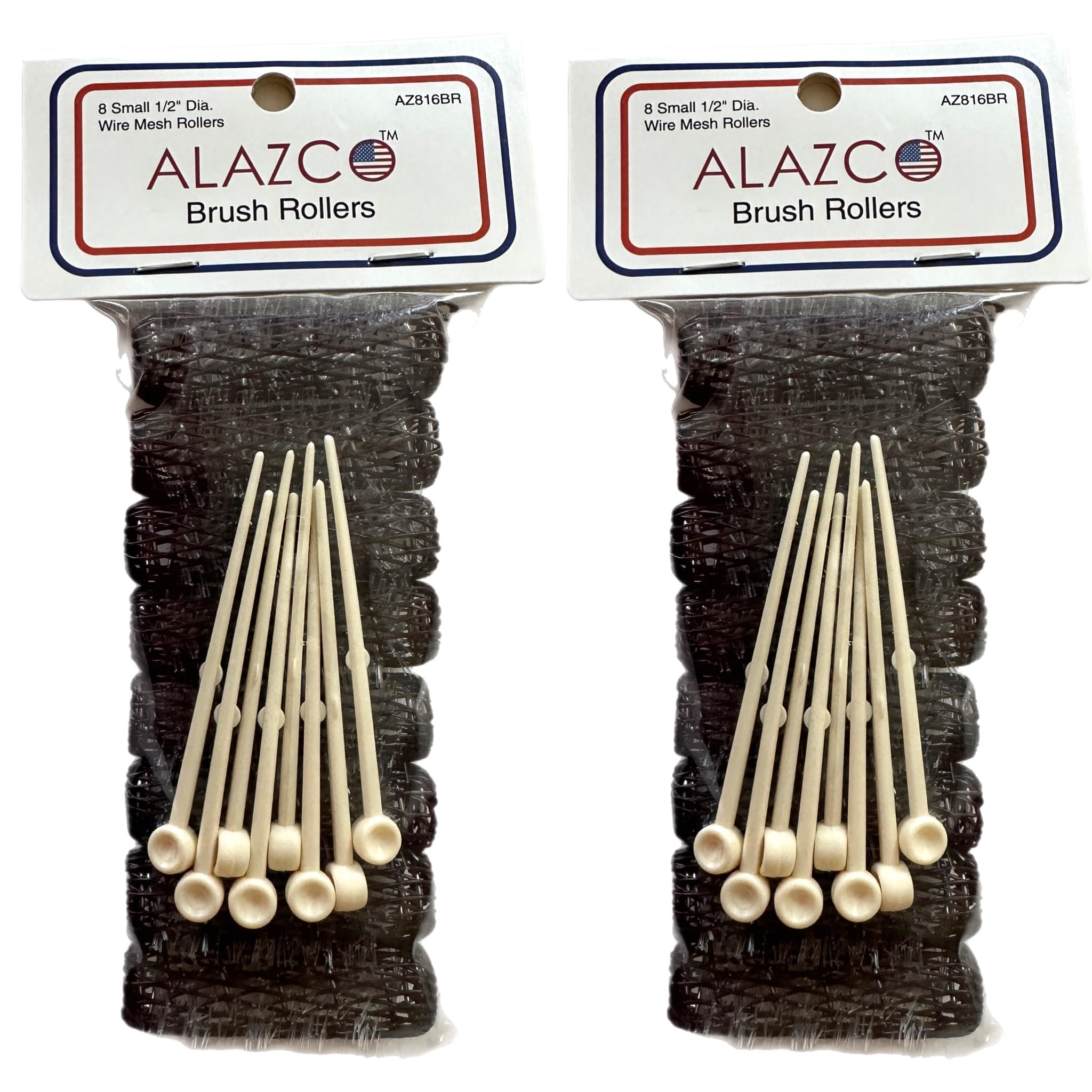 16 pc Vintage Style Hair Roller Mini Small Brush Rollers Mesh Curlers Bristles 2"x 1/2" Flexible Locking Pins Small Curls Short Hair