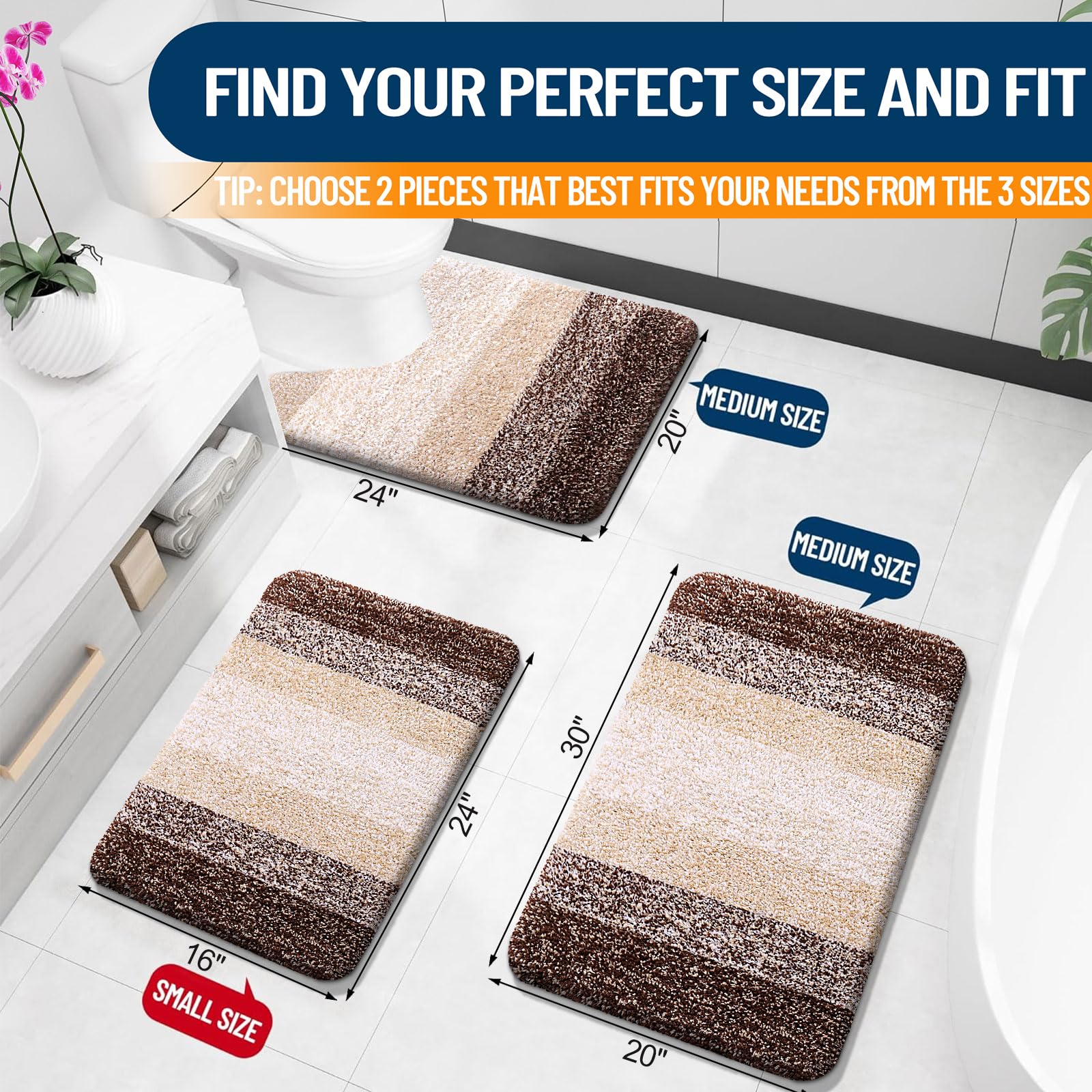 OLANLY Micorfiber Bathroom Rug Set 2 Piece, 30"x20"+24"x16"
