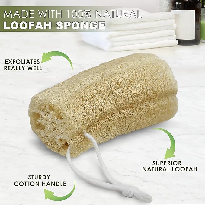 6 Pack Natural Loofah Sponges, 5.1 Inch Long Organic Luffa Bath Sponge Exfoliating Shower Body Scrubber for Deep Cleaning & Smooth Skin, Natural Real loofah Sponge for Men & Women