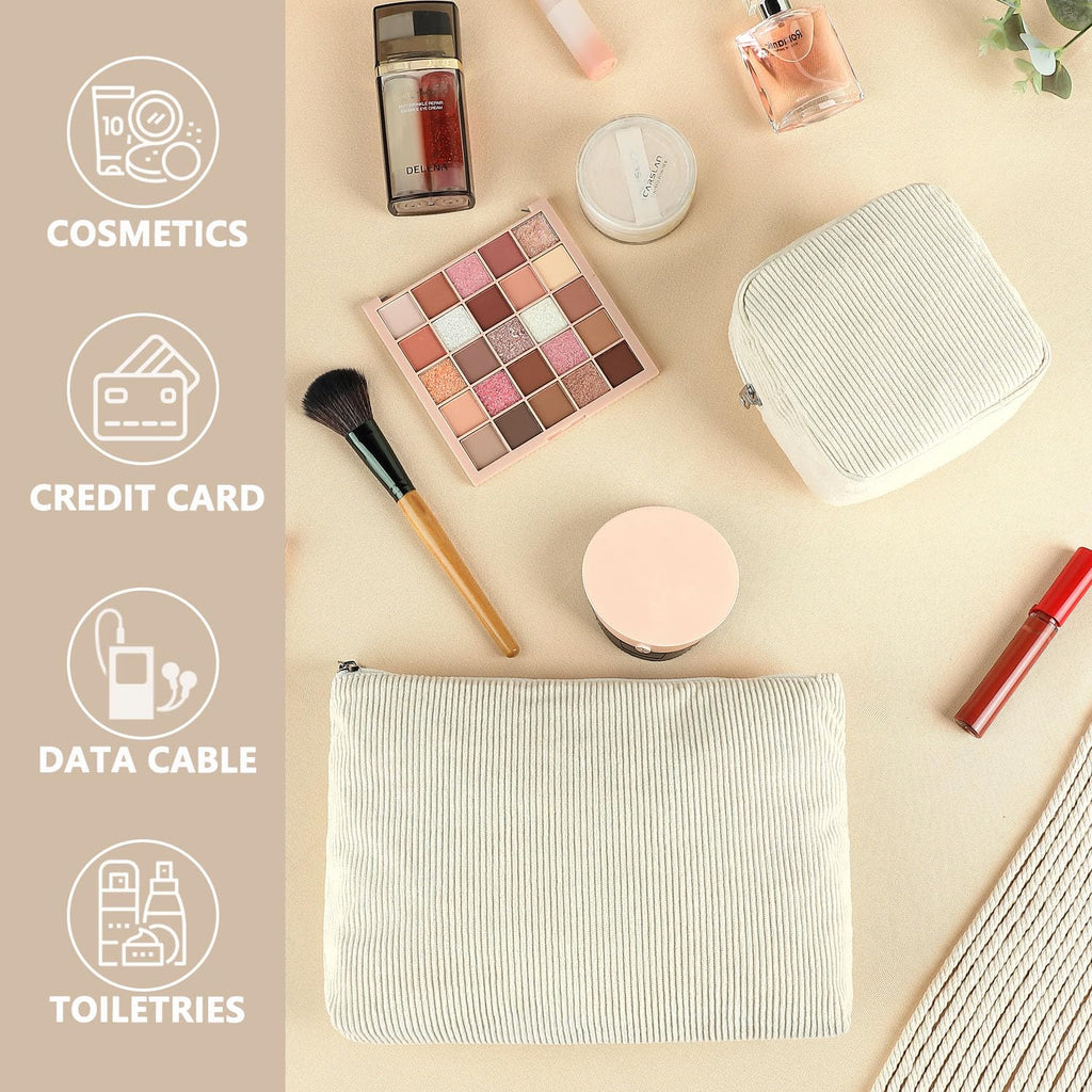 Fammart Corduroy Makeup Bag, Travel Cosmetic Bag Organizer Toiletry Bag Make Up Bags with Zipper & Compartments for Women Girls