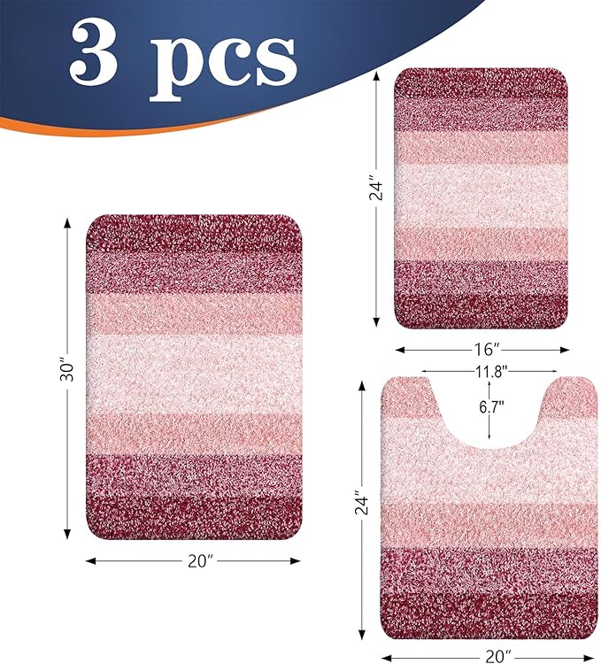 OLANLY Microfiber Bathroom Rugs Sets 3 Piece, 30"x20"+24"x16"+24"x20"