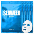 LAPCOS K Beauty Seaweed Sheet Mask - Purifying & Hydrating Face Masks with Hyaluronic Acid & Squalane for Dull, Dry Skin & Uneven Texture - Highly Breathable Lyocell Sheet Korean Skin Care (Pack of 5)