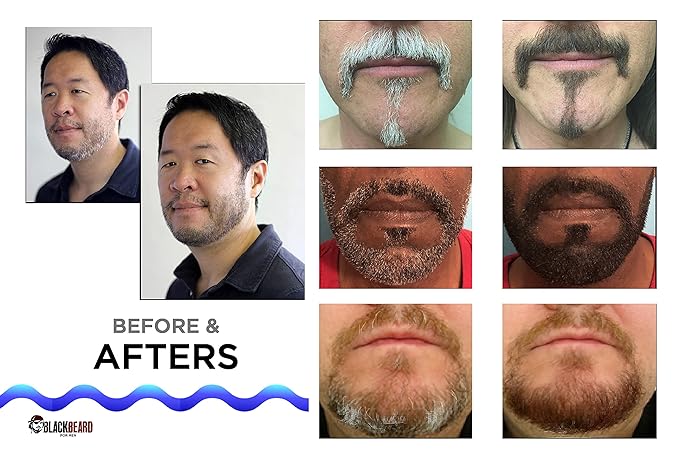 Blackbeard for Men Beard Color – 1-Day Beard, Mustache, Eyebrow, Sideburns Color – Temporary Facial Hair Tint - Hypoallergenic Beard Dye Alternative – Up to 45 applications – Brown/Black, 6 Pack