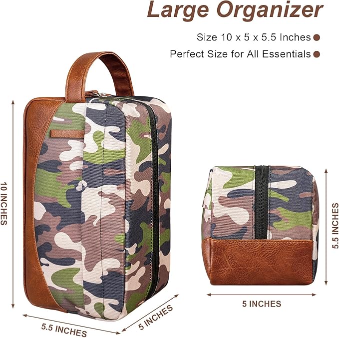 Ezday Travel Toiletry Bag for Men, Hanging Toiletry Organizer, Water Resistant Shaving Kit with Large Capacity for Travel Accessories (Camo-Bright Green, Medium)