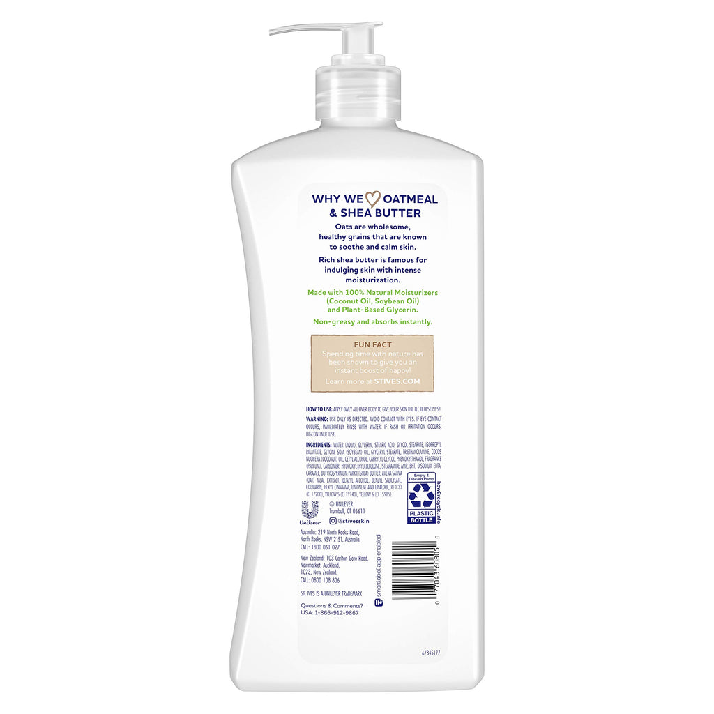 St. Ives Soothing Hand & Body Lotion for Women with Pump, Daily Moisturizer Oatmeal and Shea Butter for Dry Skin, Made with 100% Natural Moisturizers, 21 fl oz, 4 Pack