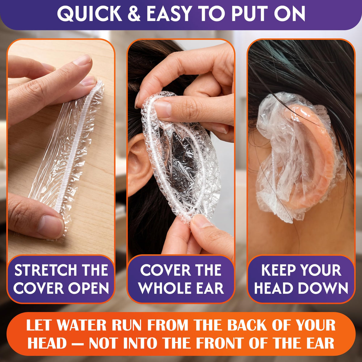 200 Pcs Disposable Ear Covers for Shower, Extends from 1.97" to 4.6"