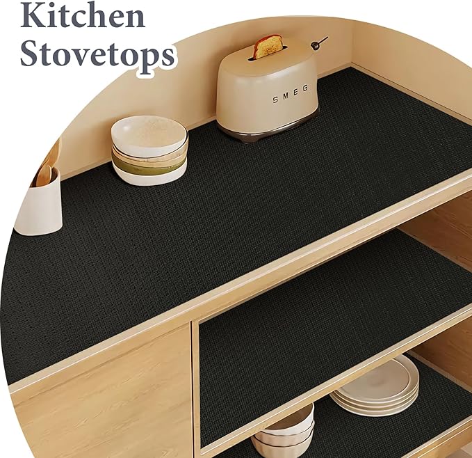 Shelf Liners for Kitchen Cabinets 17in x 30FT, Non Adhesive Drawer Liner Pure Black Thickened Shelf Liner Non-Slip Easy to Clean for Tool Box Refrigerator with Knife and Tape Measure