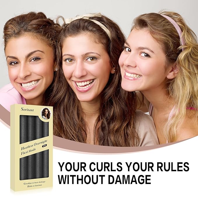 Seritant Heatless Curls Overnight with Satin Head Scarf, Velvet Hair Rollers for Blowout Look, No Heat Curling Rod for Long Thick Hair, Soft Sleep In Flexi Rods