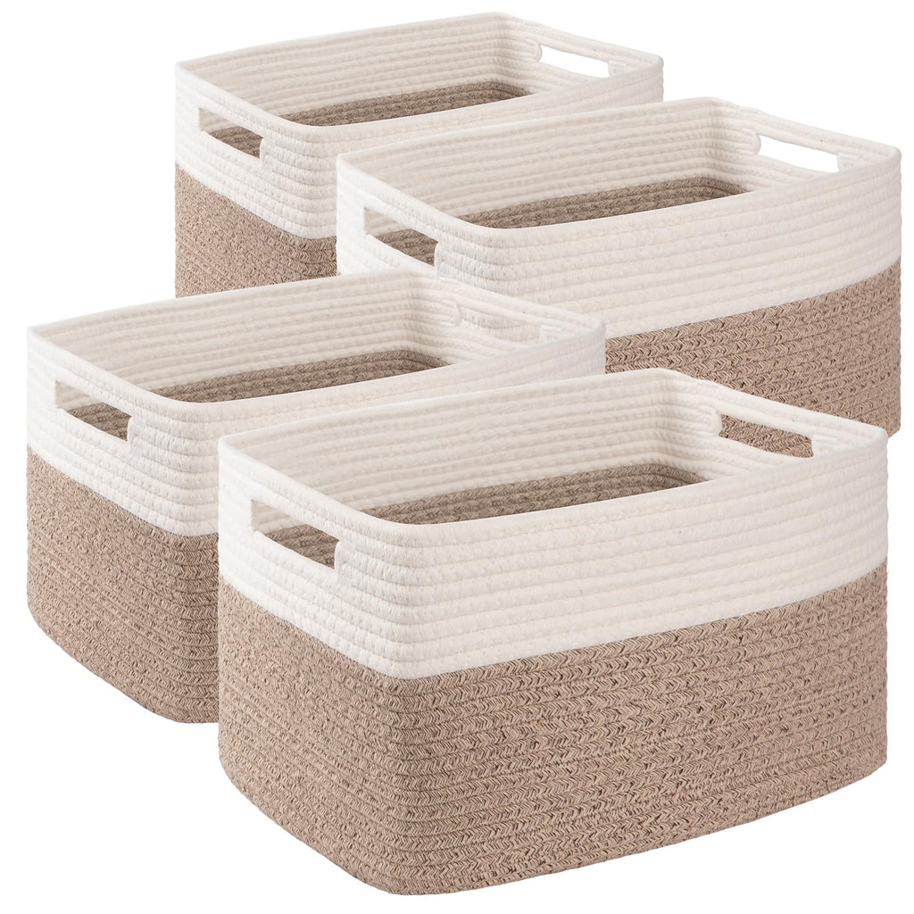 SIXDOVE 4 Pack Storage Baskets for Organizing, Woven Baskets for Shelves - Perfect for Toys, Books, Towels, and Clothes, Durable Gift Basket Bins Toy Storage, 15.7''Lx11.8''Wx7.8''H, Brown & White