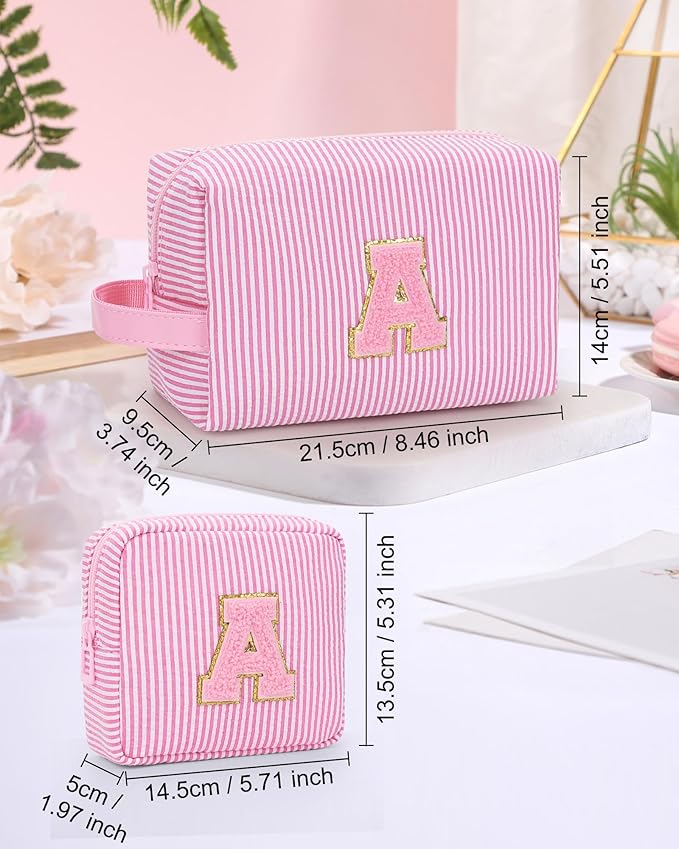 MONSTINA Personalized Initial Makeup Bag for Women,Make Up Case for Girlfriend Bridesmaid Wife,Birthday Gift for Her Cute Toiletry Bag,2PCS,Pink Z