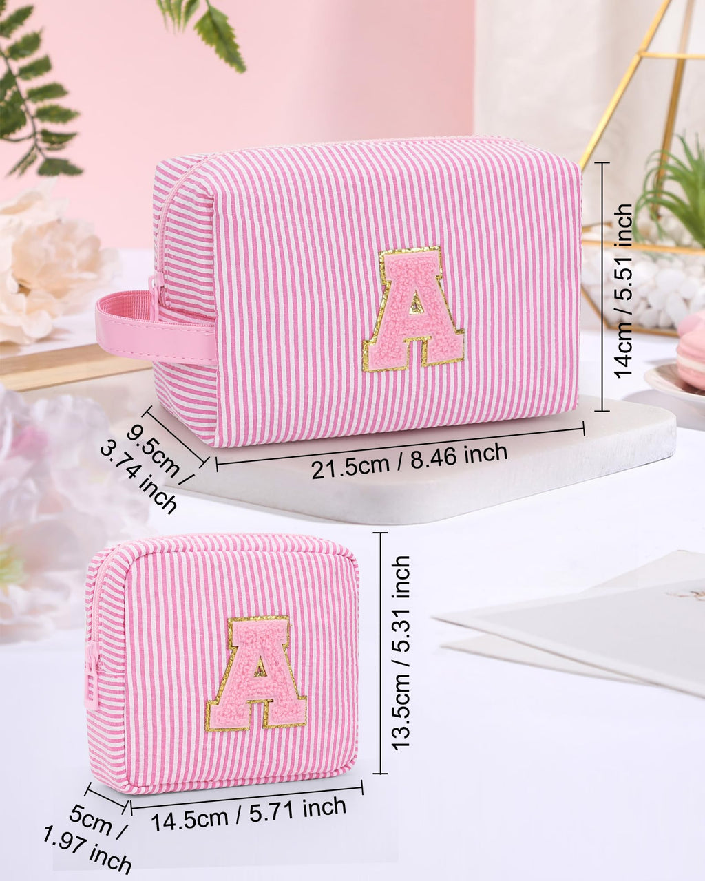 MONSTINA Initial Period Bag Sanitary Napkin Storage Bag Tampon Pouch Portable Feminine Care First Period Kit for Teen Girls Women Gift for Her Cute Toiletry Bag,2PCS,Pink O
