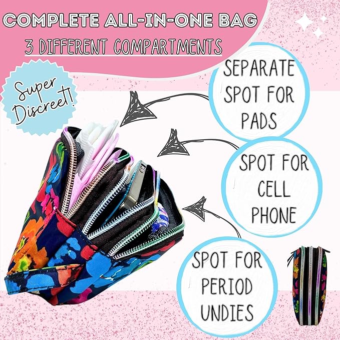 First Period Pal Pack to-Go Kit | 24 pcs | First Period Kit for Tweens | Teen Period Kit| Discrete Period Bag, Pads, Panty Liners, Period Kits for Tweens 10-12 (Color Burst)