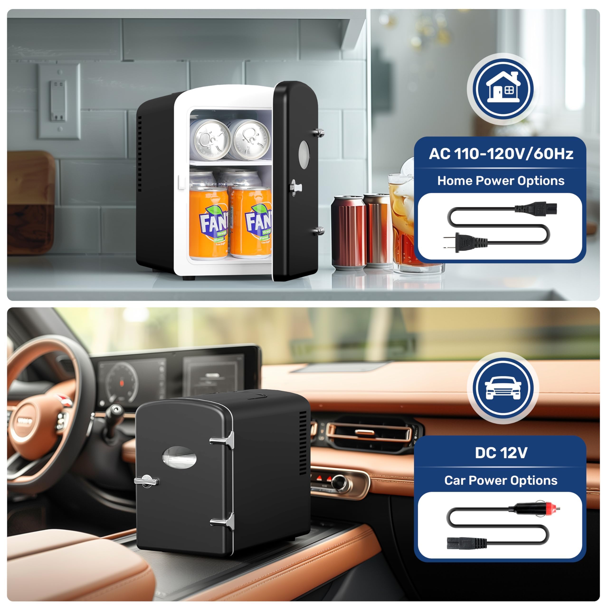YSSOA 4L/6 Can Portable Mini Fridge with Observation Window, Compact Cooler & Warmer Freon-Free Small Refrigerator, for Skincare, Beverage, Food, Cosmetics, Black