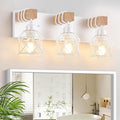 FadimiKoo 3-Light Farmhouse White Bathroom Vanity Light Fixtures, Rustic Wood Vanity Lights for Bathroom, Modern Bath Sconces Wall Lighting with Elegant Metal Shade for Mirror, Living Room, Bedroom