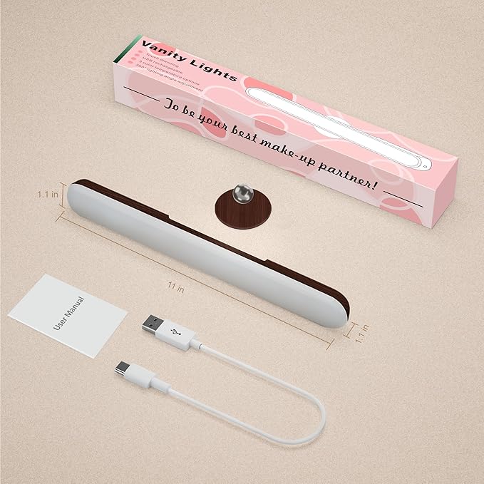 Benreom Rechargeable Vanity Light for Mirror, Dark Wood