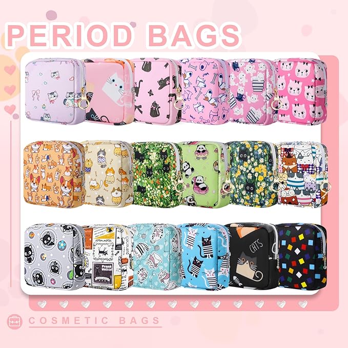 Period Bag Pouch, Canvas Sanitary Napkin Storage Bag for Girls Womens, Portable Sanitary Napkin Period Pad Pouch for Purse, Small Make Up Bags(Green)