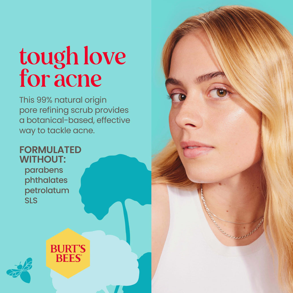 Burt’s Bees Clear and Balanced Deep Cleansing Acne Scrub, Salicylic Acid Acne Treatment with Cica, Facial Cream Exfoliator Helps Unclog Pores and Reduce Acne, 4 Oz