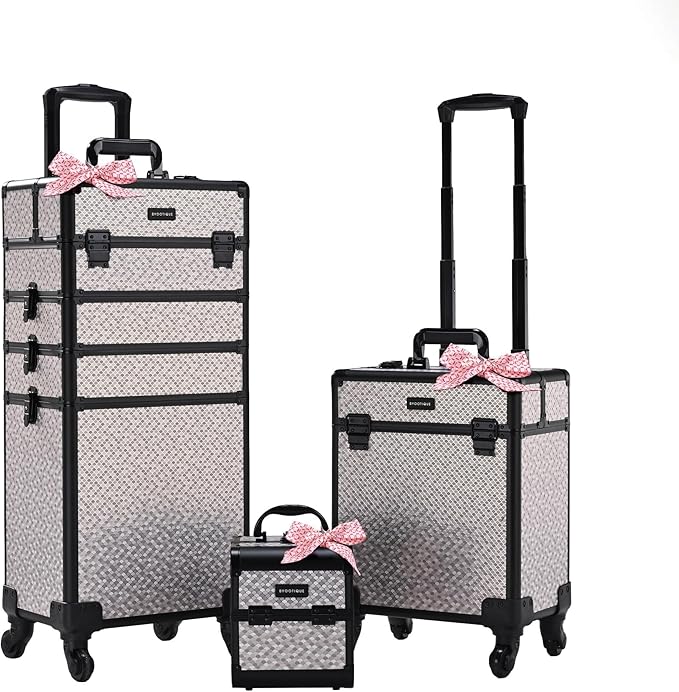 BYOOTIQUE 3-Piece Rolling Makeup Train Case on Wheels Travel Makeup Artist