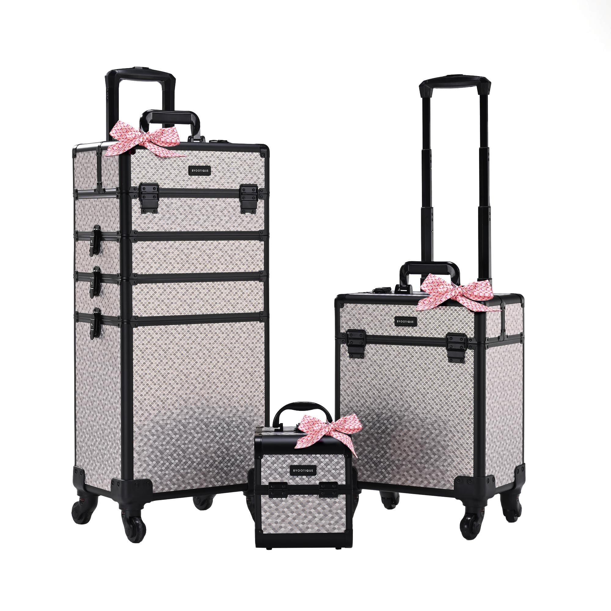 BYOOTIQUE 3-Piece Rolling Makeup Train Case on Wheels Travel Makeup Artist