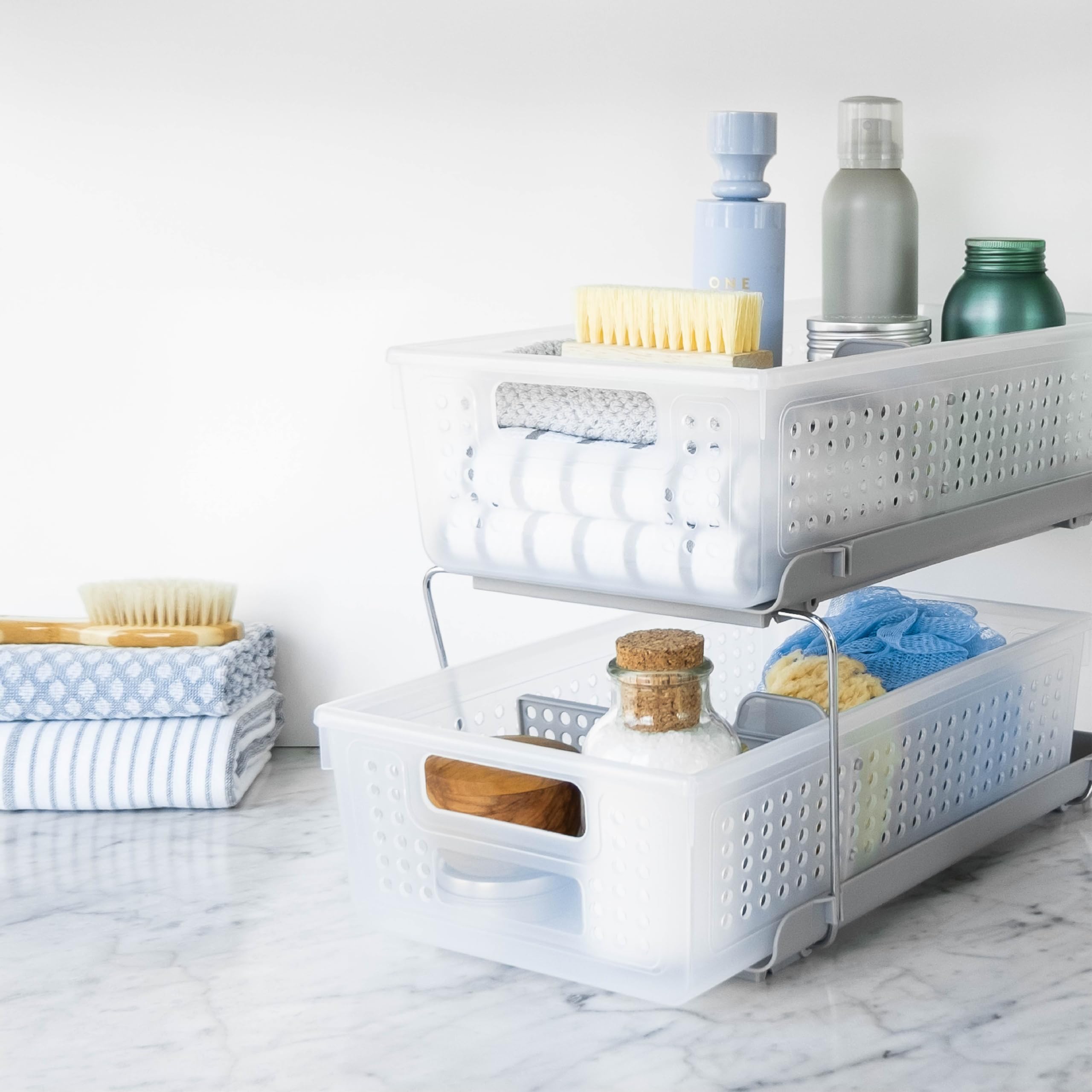 madesmart Two Tier Organizer with Dividers, Frost