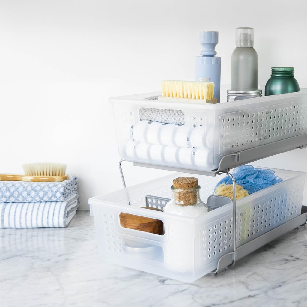 madesmart Two Tier Organizer with Dividers, Frost