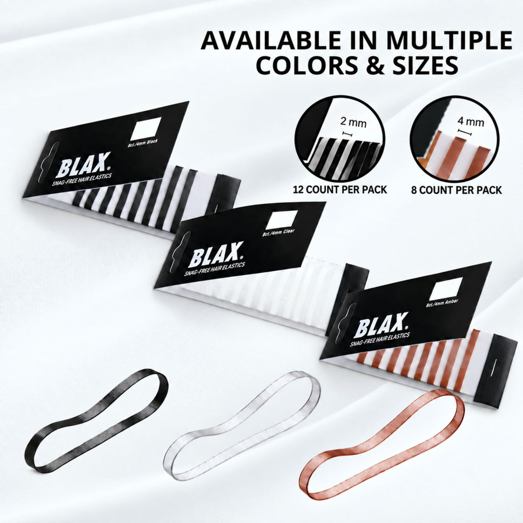 Blax Clear Hair Elastics Transparent Snag-Free Hair Ties 4mm 8 Count 2PK
