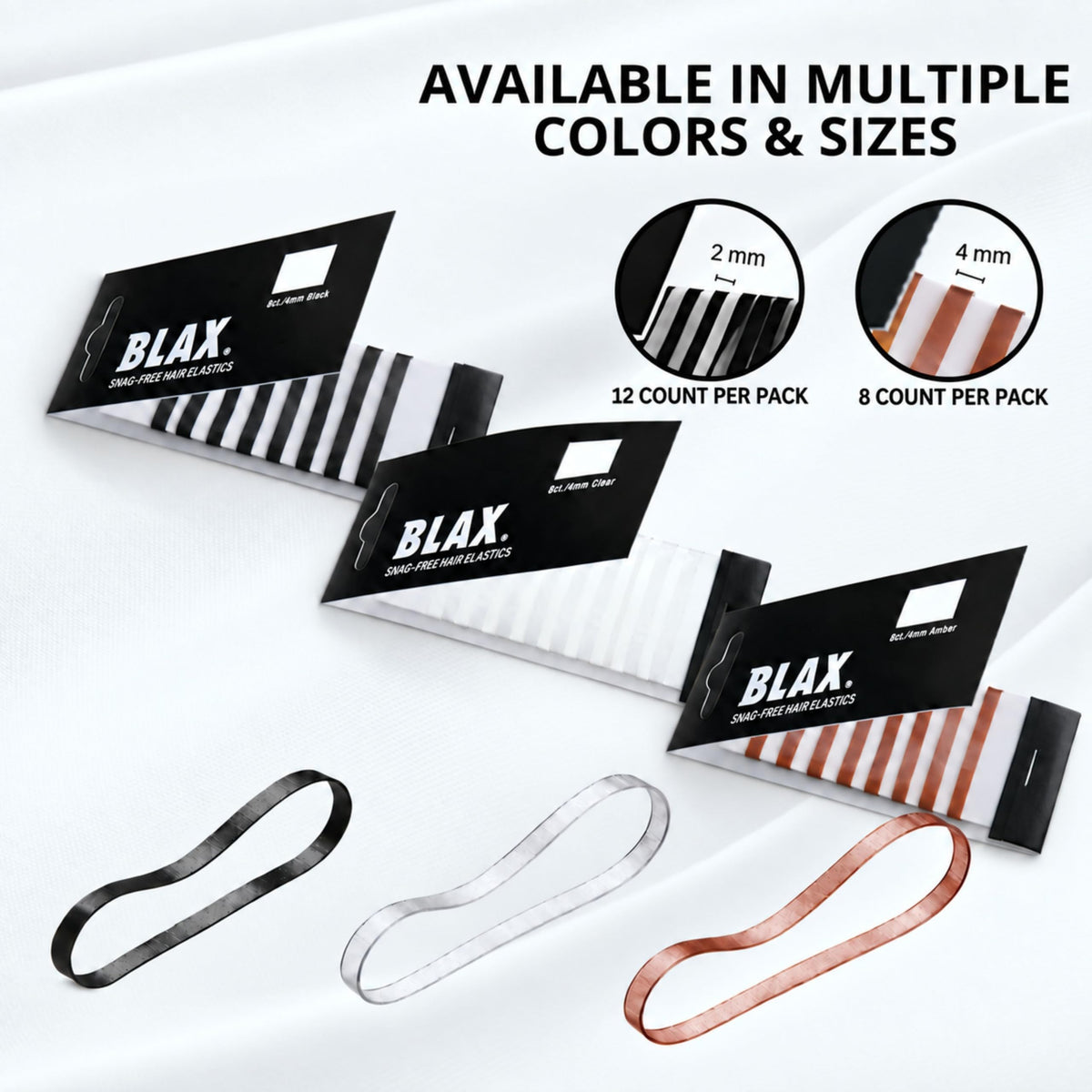Blax Clear Hair Elastics Transparent Snag-Free Hair Ties 4mm 8 Count 2PK