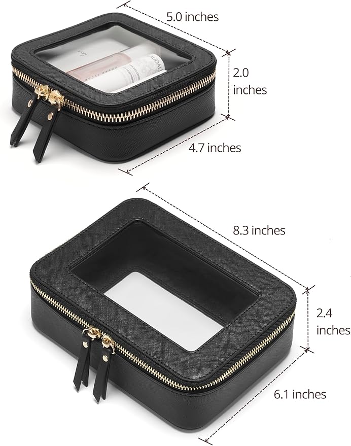 Popvibe Clear Makeup Case Toiletry Bag Travel Medium Clear Cosmetic Bag with Zipper, Make Up Bag Organizer Traveling TSA Approved Transparent Bag Car for Essentials, Mini & Medium, Black