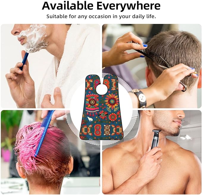 Mexican Folk Art Boho Print Beard Bib Apron For Men, Beard Hair Catcher For Men Shaving Trimming,Beard Cape Cloth