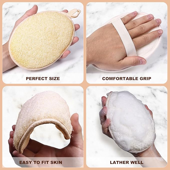 Xeiophoy 2PCS Natural Exfoliating Loofah Body Scrubber, Premium Loofah Exfoliating Body Scrubber for Bath, Made with Natural Shower Loofah Sponge, Shower Exfoliator for Women and Men