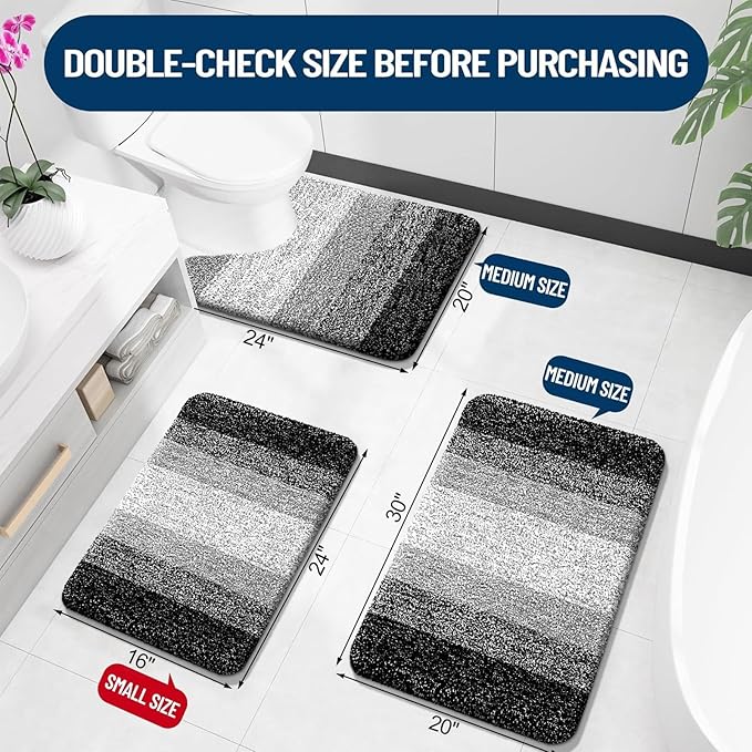 OLANLY Microfiber Bathroom Rugs Sets 3 Piece, 30"x20"+24"x16"+24"x20"