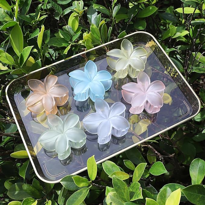 Sisiaipu Flower Hair Clips for Women 6 Pcs Hawaiian Large Claw Clips Plumeria Medium Hair Claw Clips for Thick Thin Hair Hibiscus Tropical Beach Hair Accessories for Women Girls and Girls-Ice Cream