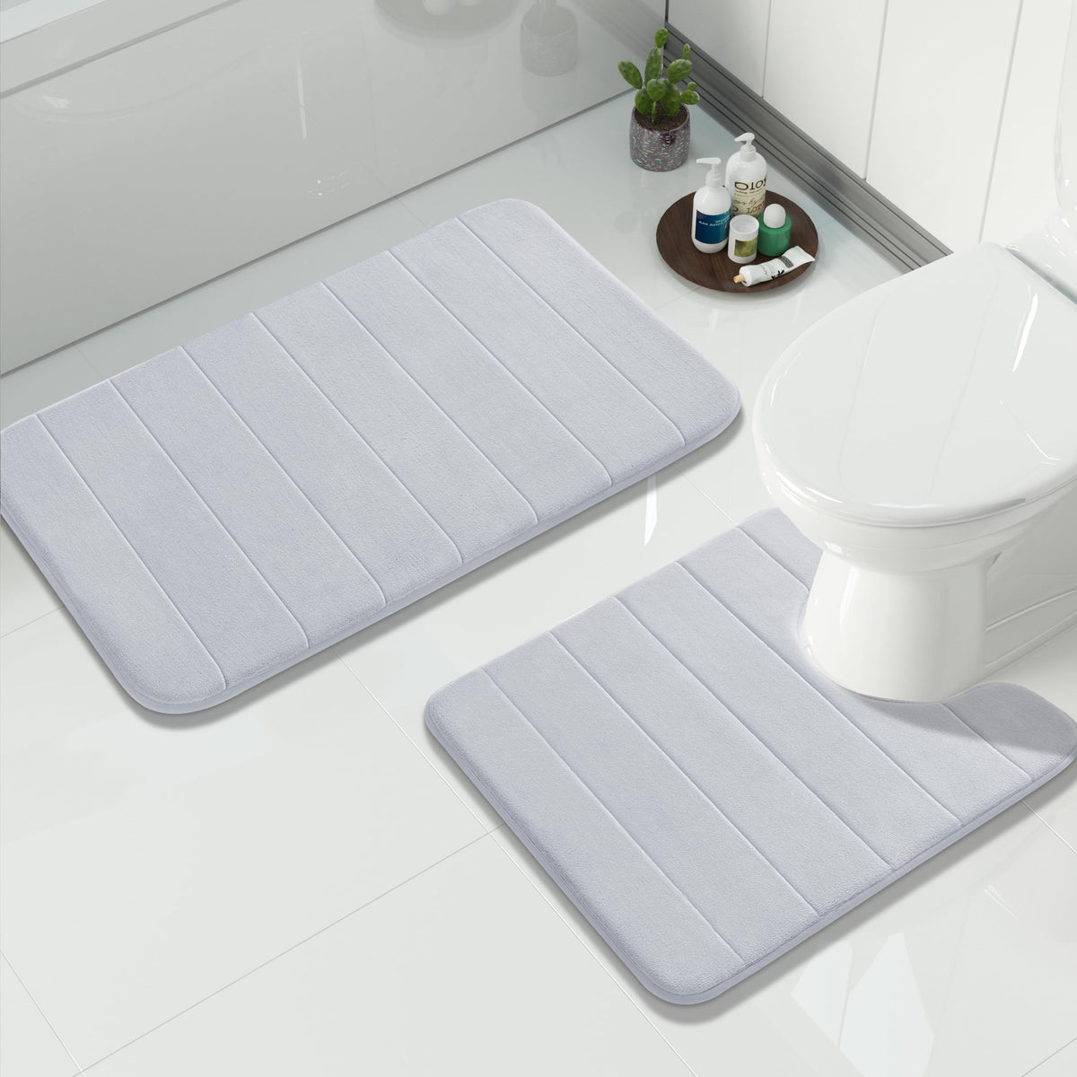 Yimobra Memory Foam Bathroom Mat Set, 24 x 17 & 24 x 20 in, Navy Blue