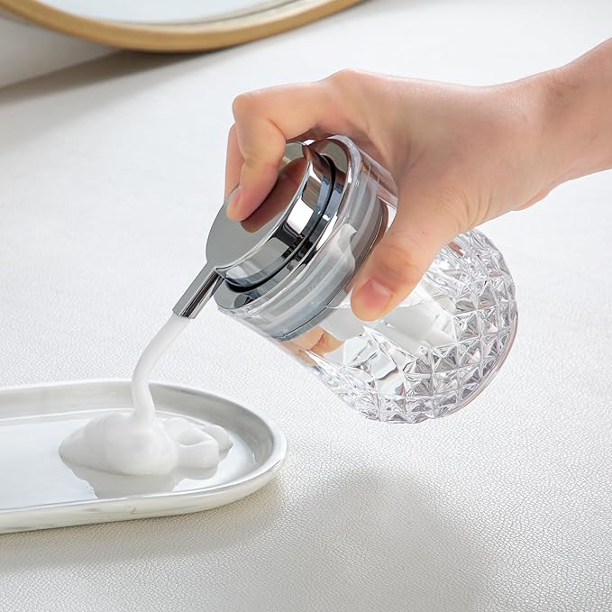Enra Foaming Soap Dispenser for Bathroom and Kitchen - Glass Refillable, Modern Home Design (Clear/Silver Foam Pump)