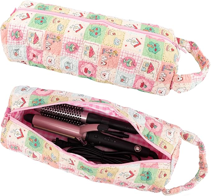 Quilted Hair Tools Travel Bag with Handle for Curling Irons Flat Irons