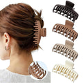 Mesovor 4 Pack Double Row Teeth Hair Claw Clips, 3.5" Large Strong Hold Matte Hair Clips for Thin and Short Fine Hair Accessories (Brown Neutral Matte)