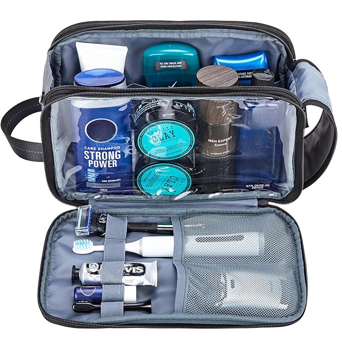ZEEMO Trevel Toiletry Bag for Men, Full Open Dopp Kit with Dual Compartment