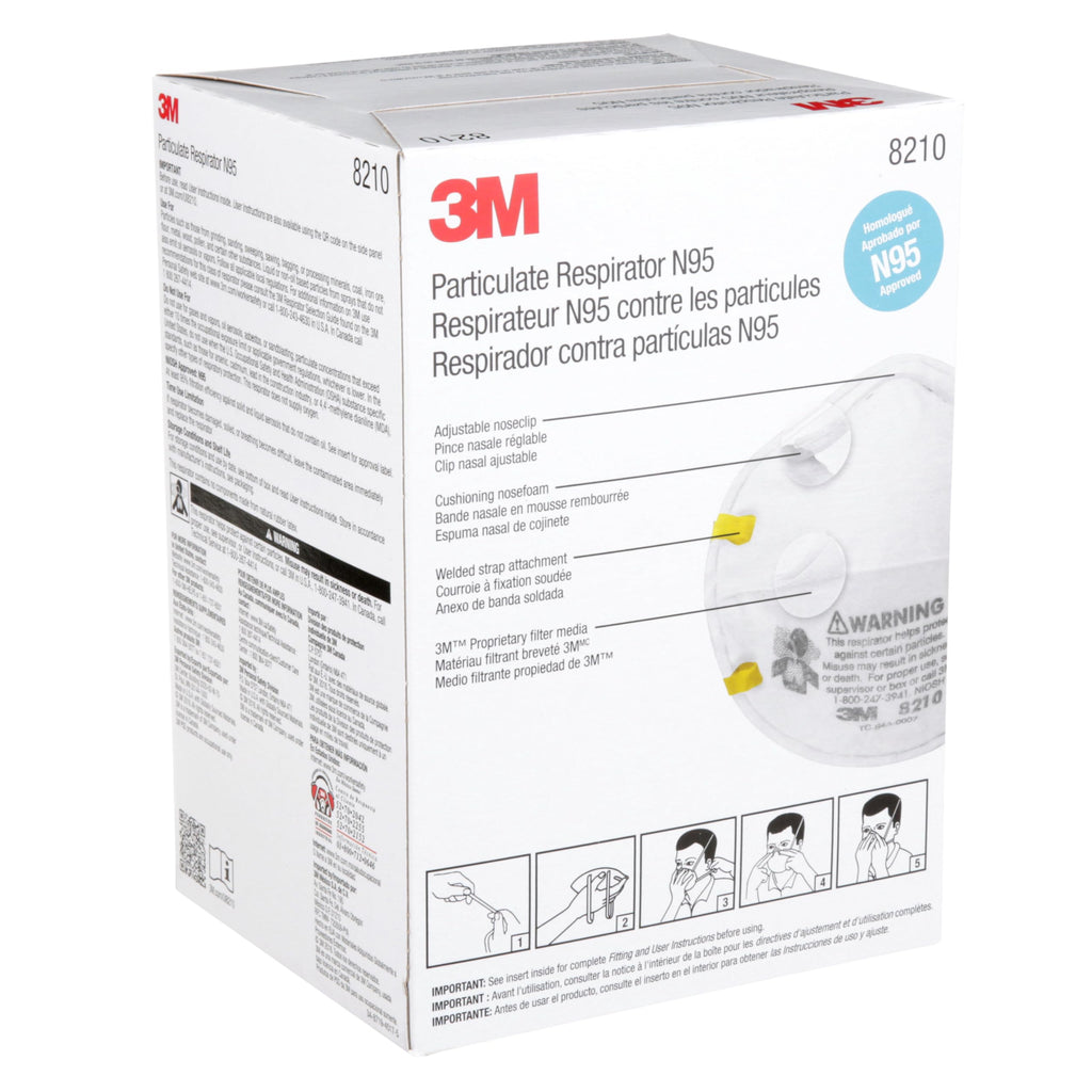 3M Particulate Disposable Respirator 8210, N95, Pack of 20, NIOSH APPROVED