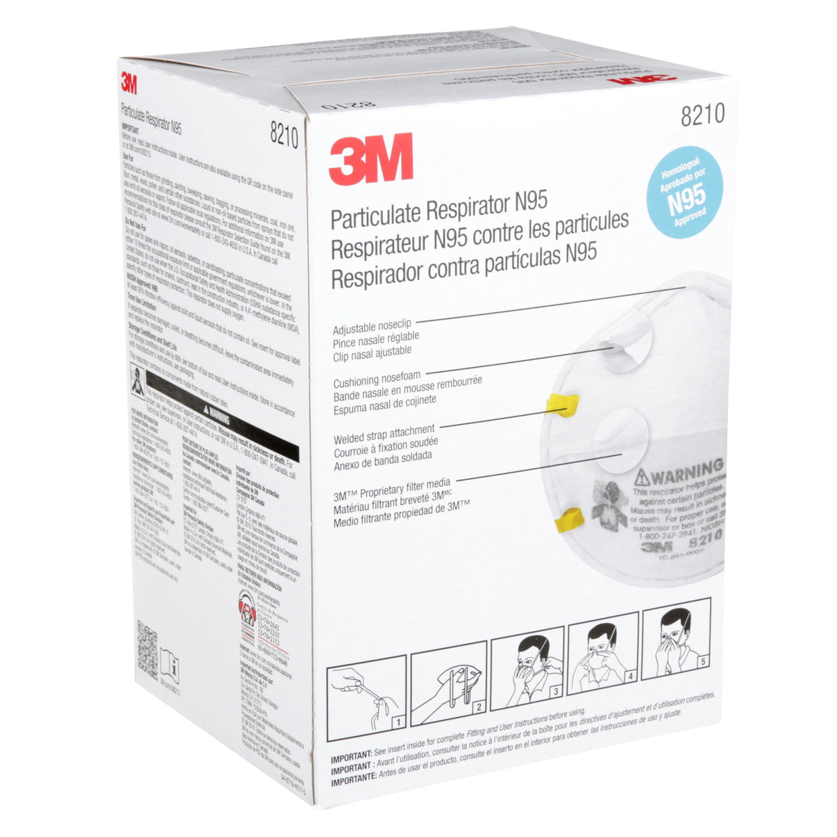 3M Particulate Disposable Respirator 8210, N95, Pack of 20, NIOSH APPROVED