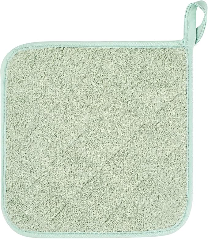 100% Cotton Kitchen Everyday Basic Terry Pot Holder Heat Resistant Coaster Potholder for Cooking and Baking Set of 5 Mint Green