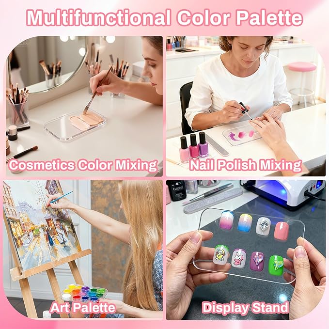 RAQEHO Acrylic Nail Art Palette - Transparent Nail Gel Polish Paint Mixing Pallet Design Plate For Nail Art Foundation Makeup Mixing Tray Display Stand Manicure Tools Supplies Accessories(3.15"×4.72"