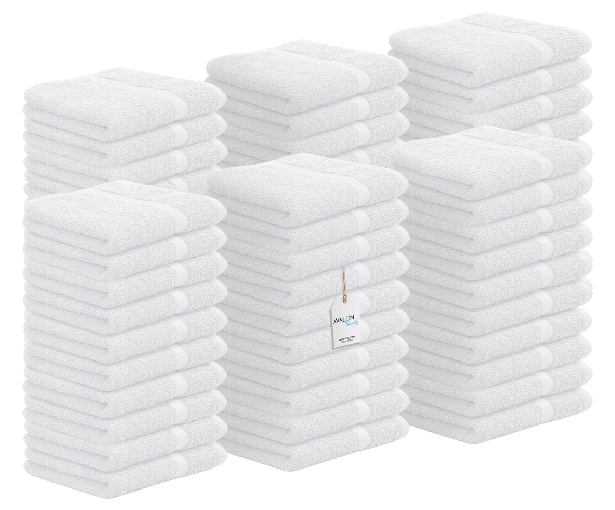 Avalon Towels Cotton Washcloths – (Pack of 60) Size 12x12 Inches, 100% Ring Spun Cotton, Soft & Absorbent Face Towels, Gym Towels, Hotel and Spa Quality, Reusable Fingertip Towels (Black)