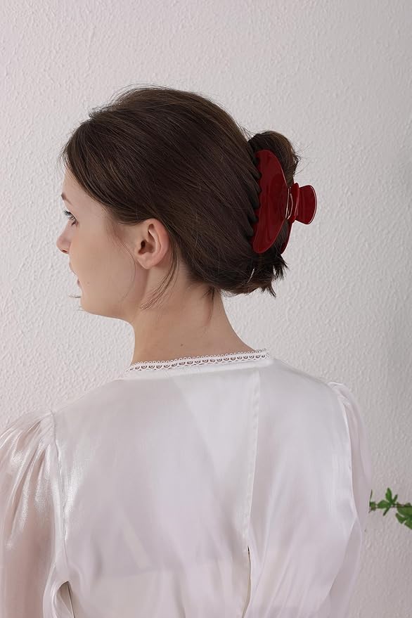 OideGuiing Durable Acetate Hair Clips - 4-Inch Cherry Red Claw Clips for Fine and Thick Hair (Red)