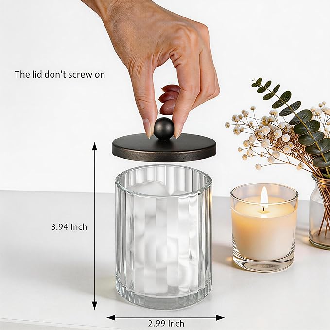 Amolliar Apothecary Jars Bathroom Vanity Storage Organizer Set, Countertop Canister with Stainless Steel Lid & Cute Stickers, Qtip Holder Dispenser for Cotton Swabs, Balls, Makeup Pads(Bronze, 2 Pack)
