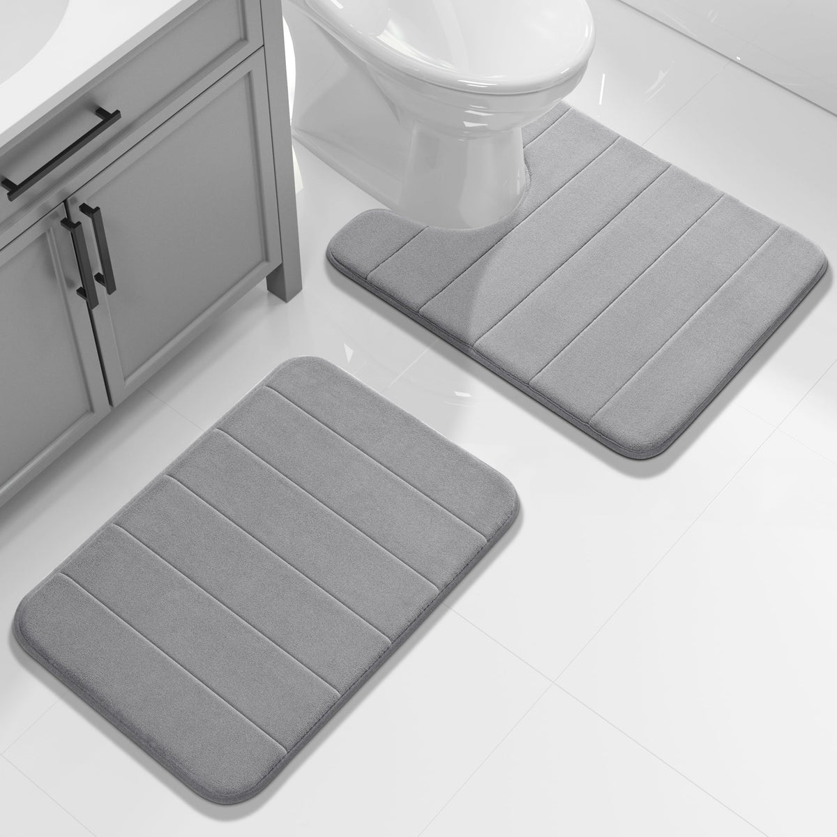 Yimobra Memory Foam Bathroom Mat Set, 24 x 17 & 24 x 20 in, Navy Blue