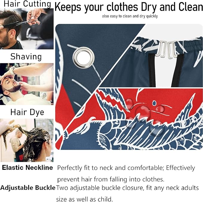 visesunny Barber Cape Japanese Art Carp Polyester Hair Cutting Salon Cape Apron Anti-Static Haircut Water-Resistant Shaving Cloth Beard Shaving Bib Hairdressing Cape