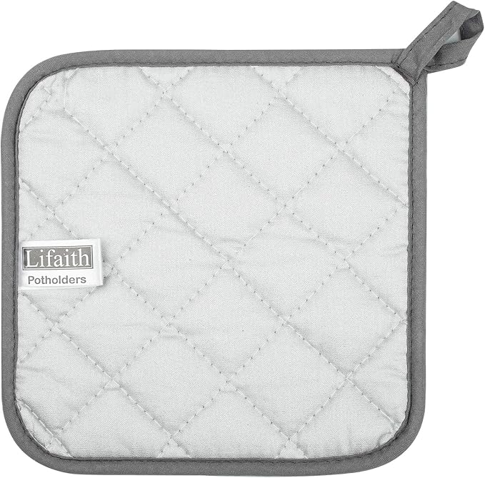 Lifaith Pot Holders for Kitchen, 100% Cotton Terry Pot Holder Set of 5, Heat Resistant Hot Pads for Cooking, Baking, Hot Dishes and Countertop Protection,Grey