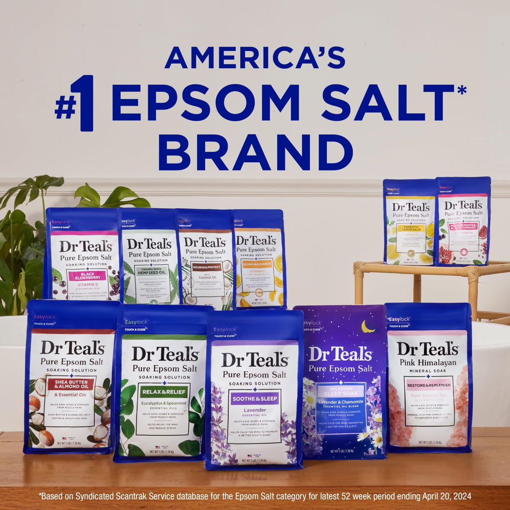 Dr Teal's Pure Epsom Salt Soak, Wellness Therapy with Rosemary & Mint, 3 lbs (Pack of 4)